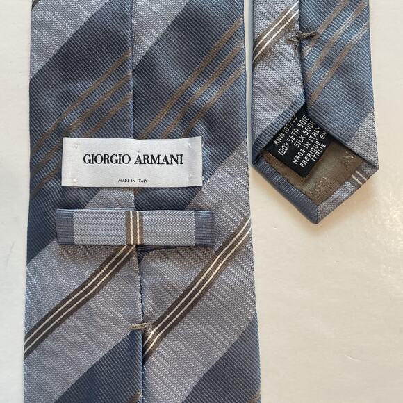 Giorgio Armani Light Blue & Silver Striped Silk Tie Made in Italy Necktie - Picture 3 of 5